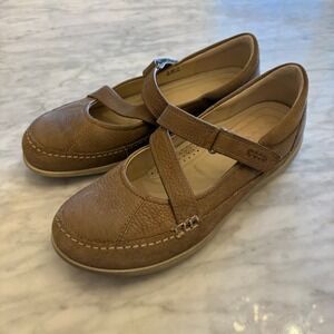 ECCO Mary Jane Comfort Shoes Tan Leather Hook and Loop Women's Size 40